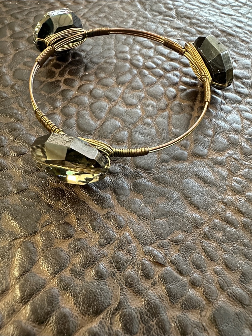 Bourbon and Bowties Gold tone Wire-Wrapped Bangle Bracelet in Smoky Crystal